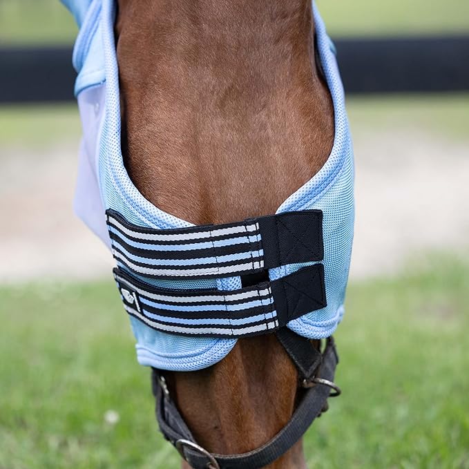 Equinavia Algard Soft Mesh Horse Fly Mask with Ear Protection and 45 UPF Rating | No Eye Irritation &amp; UV Protection - Light Blue - Pony