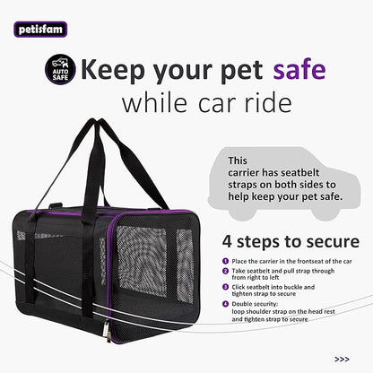 petisfam Soft Pet Carrier for Large and Medium Cats, 2 Kitties, Small Dogs. Easy to Get Cat in, Great for Cats That Don&
