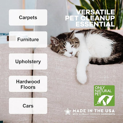Only Natural Pet Enzyme Powered Stain &amp; Odor Eliminator - Professional Pet Urine Pee Cleaner Deodorizer for Cats - Hardwood Floors Carpets Upholstery - Fresh Mandarin Orange &amp; Green Tea Scent 32Floz