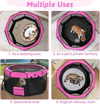 PETSFIT Portable Dog Playpen,36" Dog Play Pen Indoors with Removable Waterproof Mat &amp; Zippered Roof | RV, Camping, Travel Dog Pen | Whelping &amp; Cat Observation Space(36" L x 36" W x 21" H)