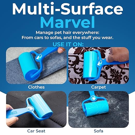 PetLovers EzRoll Reusable Lint Roller - Sticky for Life &amp; Multi-Purpose Pet Hair, Dust, &amp; Lint Remover for Clothing, Upholstery, &amp; Cars - Sustainable, Washable &amp; Efficient