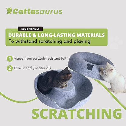 Cattasaurus Peekaboo Cat Cave for Multiple &amp; Large Cats Up to 30-45 Lbs, Scratch Detachable &amp; Washable Tunnel Bed, Comfy Donut Cat Cave (Pink, Large)