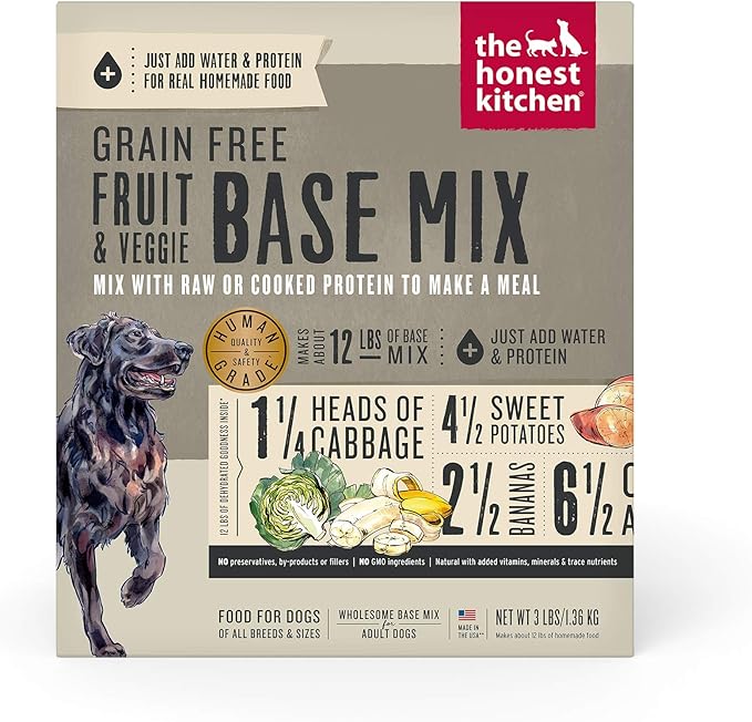 The Honest Kitchen Dehydrated Grain Free Fruit &amp; Veggie Base Mix Dog Food (Just Add Protein), 3 lb Box