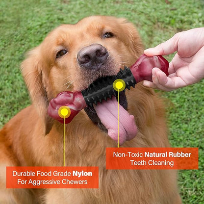 Apasiri Dog Toys for Aggressive Chewers with Bacon Flavor: 8" Indestructible Chew Bones for Large Breeds, Tough Nylon &amp; Rubber Dog Toys Keep Them Busy, Interactive Play - 2-Pack