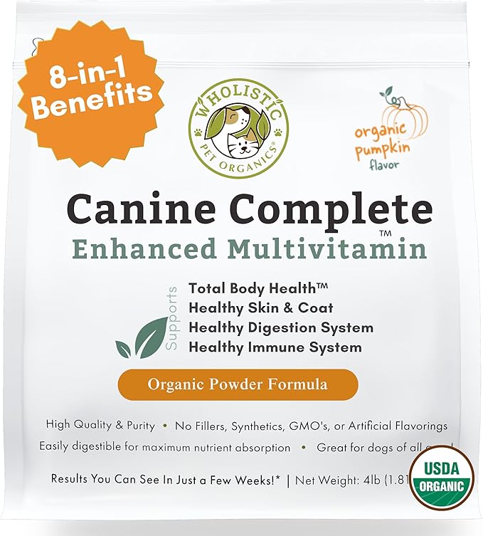 Wholistic Pet Organics Canine Complete - Dog Multivitamin Powder - 4 Lb - Daily Dog Vitamins and Supplements for Homemade Food - Immune System, Skin, Coat &amp; Overall Health - Small and Large Breed