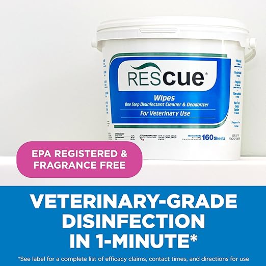 REScue One-Step Disinfectant Cleaner &amp; Deodorizer Wipes for Vet Use – Cleaner for Kennels, Litter Boxes, Vet Offices, Pet Grooming Surfaces – Extra Large Wipes, 160-Count Wipes Bucket (1 Pack)