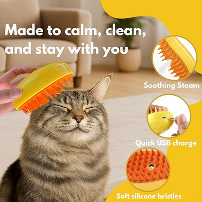 Steam Cat Brush for Indoor Cats – Mist Spray Comb for Shedding &amp; Hair Removal | Silicone Pet Grooming Tool for Long-Haired Cats &amp; Dogs