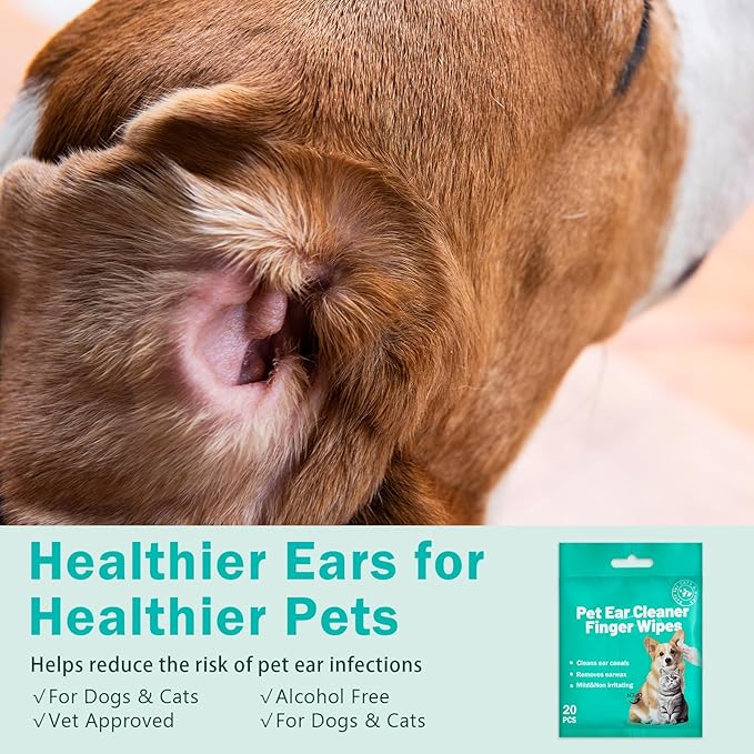 Portable Dog Ear Cleaner Wipes Grooming Kit Care for Dogs &amp; Cats Pet Ear Relief Gently Remove Ear Wax Debris and Smelly 20 Pcs Unscented