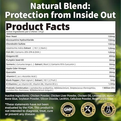 Dog Flea and Tick Support Chewable, Natural Dog Flea Comfort Supplement, Oral Chews with Neem, Oregano Oil, Pumpkin Seed Oil &amp; Brewer&