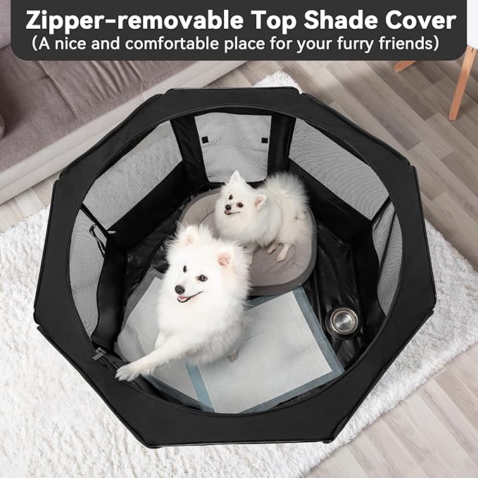 PETSFIT 45.5" Dog Playpen with Dual Zipper Doors –Sturdy Foldable Pet Playpen for Large &amp; Medium Dogs with Removable Mesh Top and Leakproof Bottom