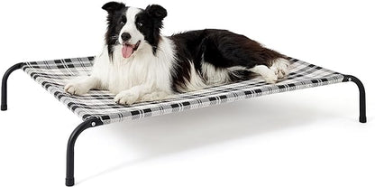 Bedsure Outdoor Elevated Dog Bed Large Sized Dog, Portable Indoor &amp; Outdoor Cooling Raised Cot Pet Hammock Bed with Skid-Resistant Feet, Frame with Breathable Mesh, Checkered White, 49 inches