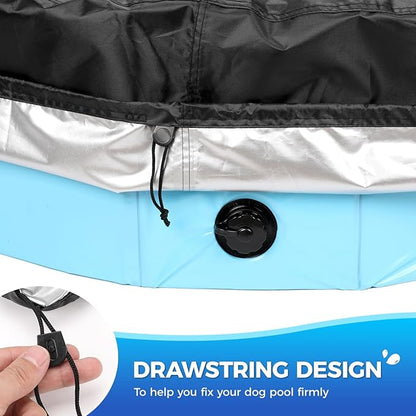 63 inch Foldable Dog Pet Bath Pool Cover, Portable Round Collapsible Pool Cover with Oxford Cloth Material and Drawstring Design for Dog Pet Pool, Waterproof and Dustproof (Black)