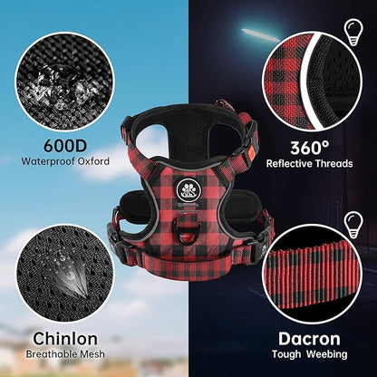 NESTROAD No Pull Dog Harness with Leash, Reflective No Choke Pet Vest Harness,Adjustable Soft Padded Dog Harness with Easy Control Handle for Small Dogs(Checkered Red,Small)