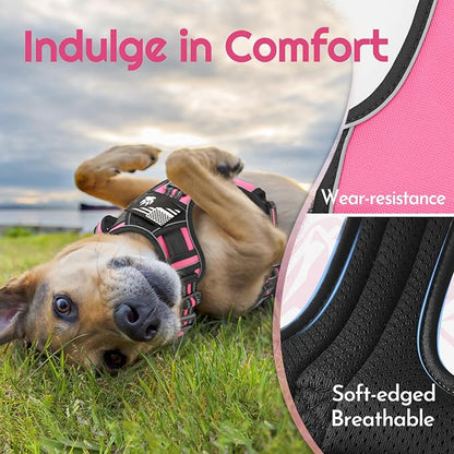 Eagloo Dog Harness Medium Sized, Easy Wearing with 3 Buckles, Adjustable No Pull Pet Harness with 2 Rings for Walking, No Chock Reflective Soft Padded Vest with Control Handle, Pink &amp; Black, M