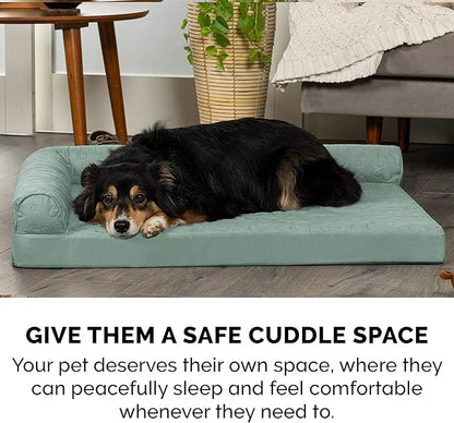 Furhaven Cooling Gel Dog Bed for Medium/Small Dogs w/ Removable Bolsters &amp; Washable Cover, For Dogs Up to 35 lbs - Pinsonic Quilted Paw L Shaped Chaise - Iceberg Green, Medium
