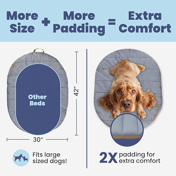 Travel Dog Bed (42" x 30") – Foldable, Packable Camping Dog Bed – Water Resistant, Cozy &amp; Durable Mat with Soft Padding – Compact, Portable &amp; Machine Washable – Large &amp; Small Breeds – Grey