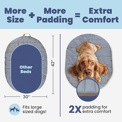 Travel Dog Bed (42" x 30") – Foldable, Packable Camping Dog Bed – Water Resistant, Cozy &amp; Durable Mat with Soft Padding – Compact, Portable &amp; Machine Washable – Large &amp; Small Breeds – Grey