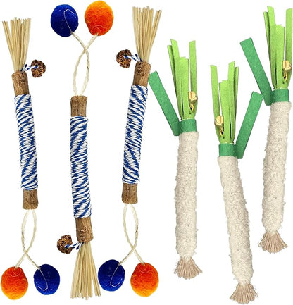 Catnip 6PCS Chew Stick with Wrapped Cotton Rope – Natural Dental Care Cat Toy for Teeth Cleaning &amp; Gum Health, Satisfies Chewing Instincts, Safe &amp; Long-Lasting Kitten Teething Toy