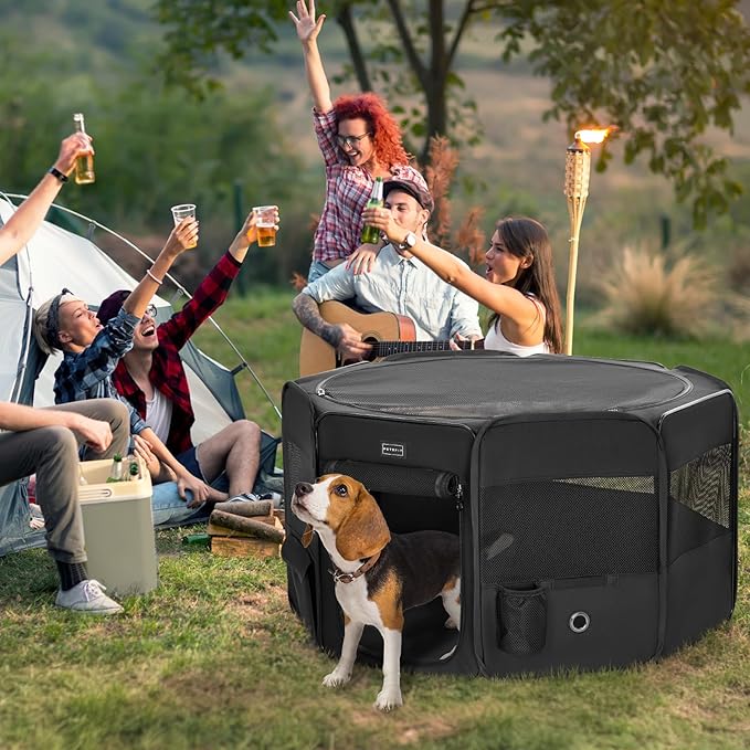 PETSFIT 45.5" Dog Playpen Indoor/Outdoor-Jump-Proof 28.5" Height with Removable Waterproof Mat &amp; Zippered Roof | RV, Camping, Travel Dog Pen | Whelping &amp; Cat Observation Space(45.5"L x 45.5"W x 28.5H)