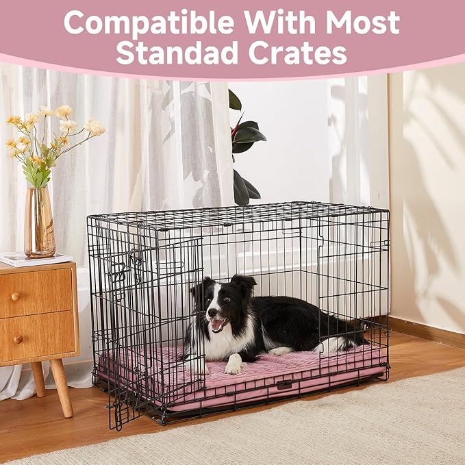 OhGeni Orthopedic Waterproof &amp; Machine Washable Dog Bed for Medium Large Pets, Suitable for Crates, 25D Egg Crate Foam, Non-Slip Bottom &amp; Removable Cover, Invisible Zipper, 35 Inches(Pink)
