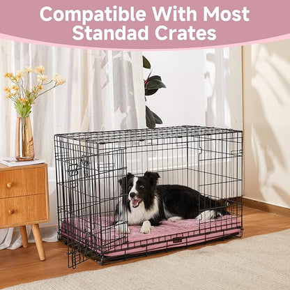 OhGeni Orthopedic Waterproof &amp; Machine Washable Dog Bed for Medium Large Pets, Suitable for Crates, 25D Egg Crate Foam, Non-Slip Bottom &amp; Removable Cover, Invisible Zipper, 35 Inches(Pink)