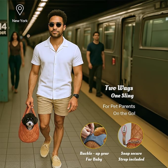 Small Dog Carrier Sling – Copper Brown Hands‑Free 2‑in‑1 Cross‑Body &amp; Handheld Pet Sling for Small Dogs up to 10 lbs, Parachute‑Grade Rip‑Stop Nylon, Padded Strap &amp; Safety Tether