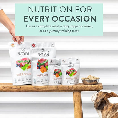 Woof Freeze Dried Dog Food - Wild Venison, High Protein, Dog Food Topper &amp; Dog Treats, All Life Stages, 1.76 oz