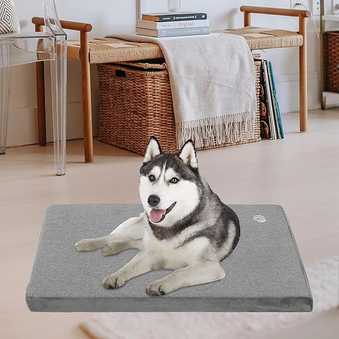 EMPSIGN Stylish Dog Bed Mat Dog Crate Pad Mattress Reversible (Cool &amp; Warm), Water Proof Linings, Removable Machine Washable Cover, Firm Support Pet Crate Bed for Small to XX-Large Dogs, Grey
