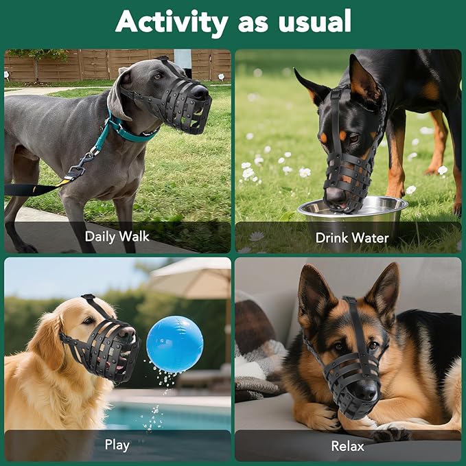 Mayerzon Dog Muzzle for Medium Large Dogs, Humane Basket Muzzle, Soft &amp; Lightweight &amp; Adjustable | Anti Biting Chewing Eating, Suits Training Walks Grooming Vet Visits, Drink &amp; Pant Easily (Black, M)