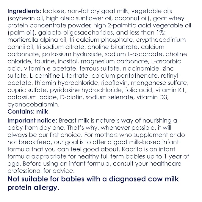 Kabrita Goat Milk Infant Formula - Easy to Digest Baby Formula 0-12 Months - Contains Prebiotics, Iron, DHA, Non-GMO - Gentle on Sensitive Tummies - Formula Supporting Gut Health &amp; Sleep - 14oz (Pack of 12)