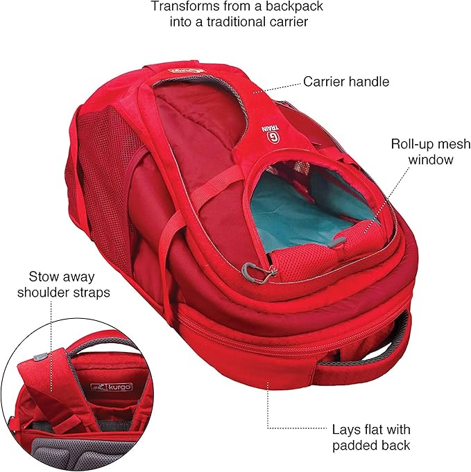 Kurgo G-Train - Dog Carrier Backpack for Small Pets - Cat &amp; Dog Backpack for Hiking, Camping or Travel - Waterproof Bottom - Red