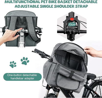 Qivine Dog Bike Basket, Oxford Cloth Dog Basket for Bike with Adjustable Mesh Windows, 11 Lbs Portable Dog Carrier for Bike with Widen Shoulderpad, Bicycle Basket Bag for Dogs and Cats