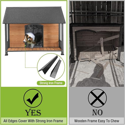 Gutinneen Large Dog House Outdoor Dog Kennel with All-Around Iron Frame Dog Cage Perfect for Small &amp; Medium &amp; Large Dogs,Roomy