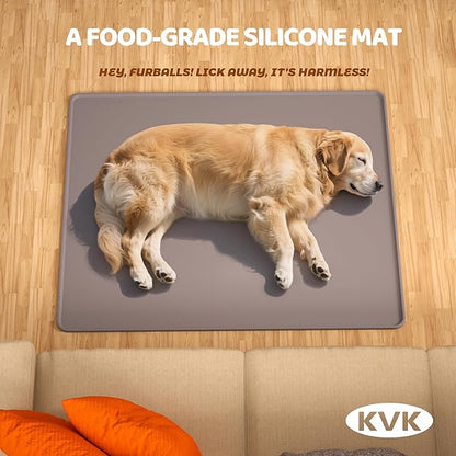 KVK Extra Extra Large Silicone Dog Food Mat 39.4×43.3in and 128oz Silicone Bag Set, Super Size Waterproof Pet Feeding Mat &amp; Container, Non-Slip, Chew-Resistant Floor Protection (Cool Grey&amp;Teal)