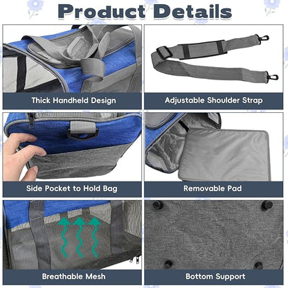 PINVNBY Bunny Carrier for Travel Camping Outdoor, Small Pet Carrier, Guinea Pig Carrier, Breathable Pet Portable Hand Bag for Hamster Bunny Guinea Pig (Blue &amp; Gray)