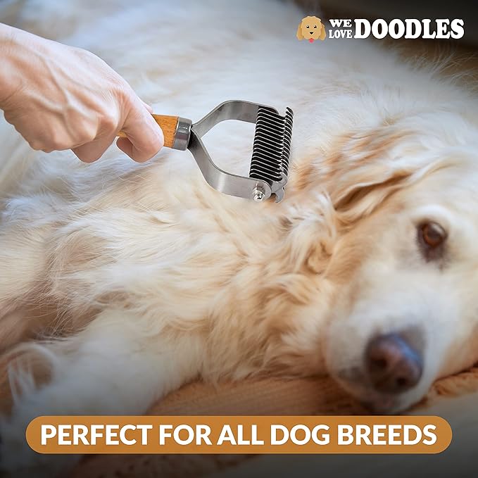 We Love Doodles Pet Dematting Comb and Pet Dematting Brush &amp; Rake (Bundle) - Deshedding Undercoat Rake and Detangler Brush For Dogs, Comb Tool For Grooming, for Detangling Thinning and Shedding