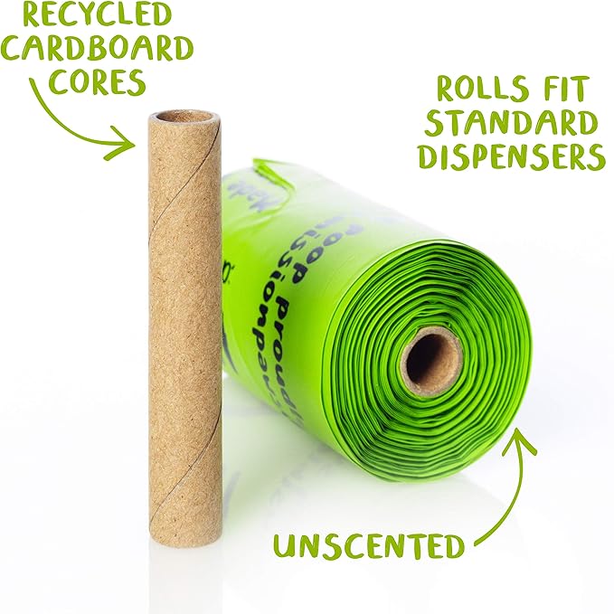PLANET POOP Home Compostable Dog Poop Bags on Refill Rolls, 60 Un-Scented Pet Waste Bags, Thick Leakproof Plant-Based Doggy Bag, Cat &amp; Dogs Supplies
