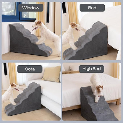 Dog Stairs for High Beds Up to 30", Extra-Tall 24.5" 5-Step Foam Pet Ramp with Washable Cover, Gentle Slope Steps, Bed &amp; Couch Ladder for Small Medium Dogs &amp; Senior Cat, Puppy Climbing Stairs
