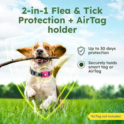 BugMD Paw Guardian Flea and Tick Prevention Pendant for Dogs with AirTag Holder | Plant-Powered Flea &amp; Tick Control for Dog Collars Harnesses | Dog Tag with Air Tag Holder - Pink