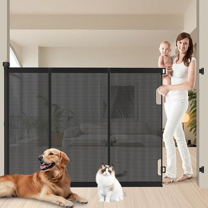 Extra Tall Retractable Baby Gates: 51" Tall Pet Gate, Extend up to 200" Wide, Mesh Baby Gate with Support Rods Jump-Proof Design for Cats &amp; Large Dogs High Dog Cat Door Indoor Outdoor, Black