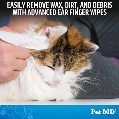 Pet MD Advanced Ear Finger Wipes for Dogs &amp; Cats - Non-Irritating Ear Wipes &amp; Ear Cleaner - Pet Safe Cleaner to Aid in Itchiness and Odor - Cucumber Melon (50ct)