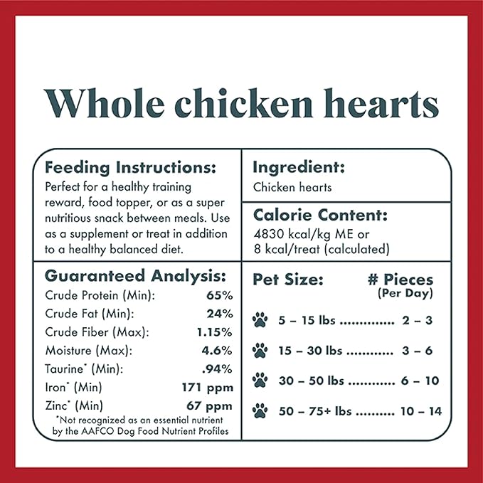 King Lou Pets - Whole Chicken Hearts for Dogs and Cats - Freeze Dried Cat Treats and Dog Treats - USA-Made Chicken Hearts - Taurine, Zinc, &amp; Iron to Support Heart Health - Contains 50-60 Whole Hearts