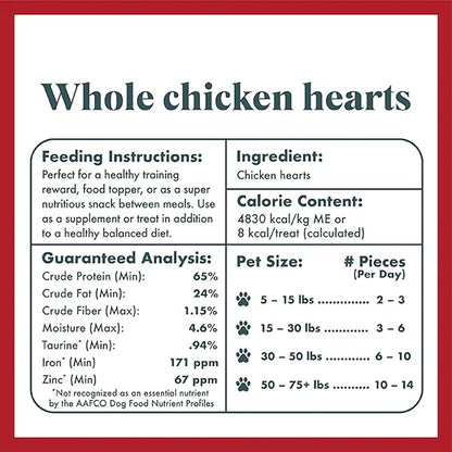 King Lou Pets - Whole Chicken Hearts for Dogs and Cats - Freeze Dried Cat Treats and Dog Treats - USA-Made Chicken Hearts - Taurine, Zinc, &amp; Iron to Support Heart Health - Contains 50-60 Whole Hearts