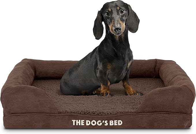 The Dog’s Bed Orthopedic Dog Bed Medium Brown Plush 25.5x20, Premium Memory Foam, Pain Relief: Arthritis, Hip &amp; Elbow Dysplasia, Post Surgery, Lameness, Veterinary Approved, Waterproof Washable Cover