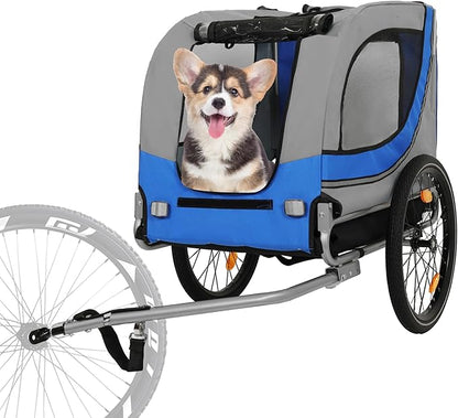 Blue-Grey Large Folding Bike Trailer for Dogs – Heavy-Duty Steel Frame, 66LB Capacity Pet Carrier for All-Terrain Cycling, Jogging &amp; Camping Adventures!