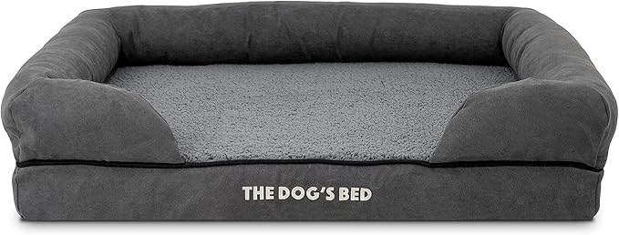 The Dog’s Bed, Medium Grey Plush Memory Foam, Pain Relief: Arthritis, Hip &amp; Elbow Dysplasia, Post Surgery, Lameness, Supportive, Calming, Washable Cover, Veterinary Approved
