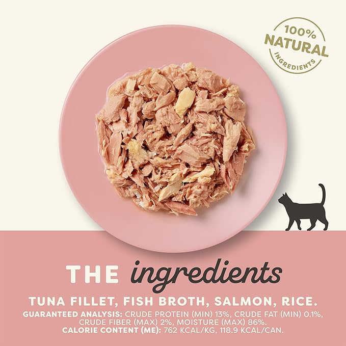 Applaws Natural Wet Cat Food in Broth, Limited Ingredient Canned Wet Cat Food, No Additives, Made with Natural Ingredients, Tuan Fillet &amp; Salmon in Broth (24 x 5.5oz Cans)