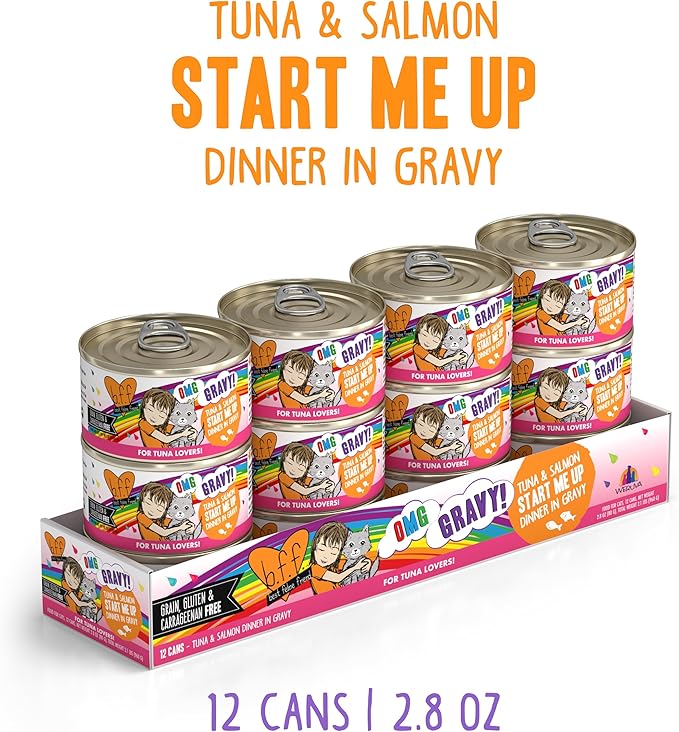 Weruva B.F.F. OMG - Best Feline Friend Oh My Gravy!, Tuna &amp; Salmon Start Me Up with Tuna &amp; Salmon, 2.8oz Can (Pack of 12)