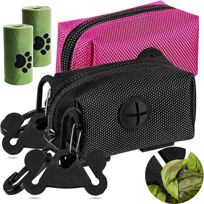 2Packs Dog Poop Bag Holder for Leash Attachment Dog Poop Bag Dispenser Dog Waste Bag Dispensers Dog Poop Bag Holders Fit Dog Leash Accessory With Hand Free Holder Carriers, Pink &amp; Black