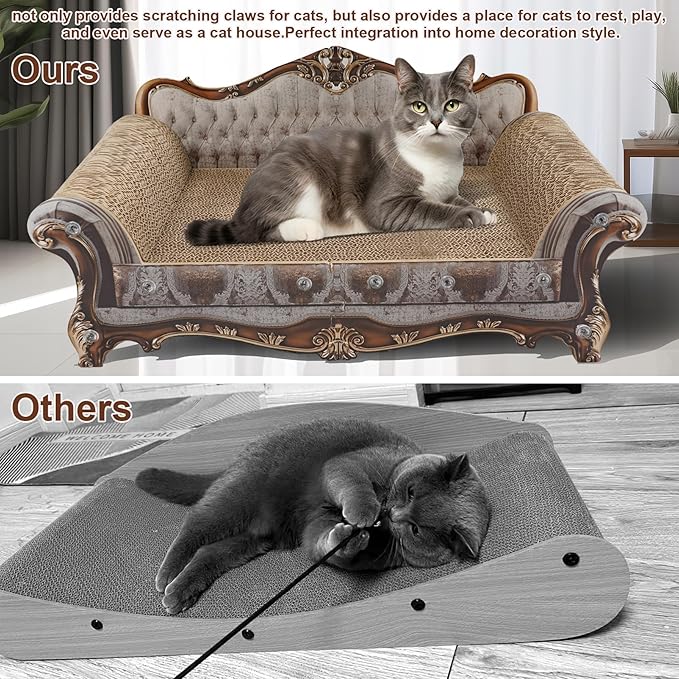 Sofa Shaped Scratching Couch,Thick Scratching Cardboard, Lounge Bed for Indoor Rest&amp;Play, Sofa Scratcher Pad (23 "L X 12.2" W X 10.6 "H)